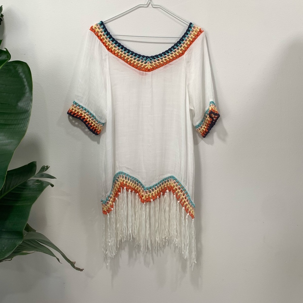 Bohemian Crochet Edge Swimsuit Cover with Tassels